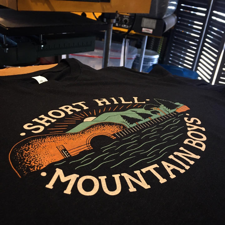 Finished Short Hill Mountain Boys t-shirt, screen printed by RVA Threads